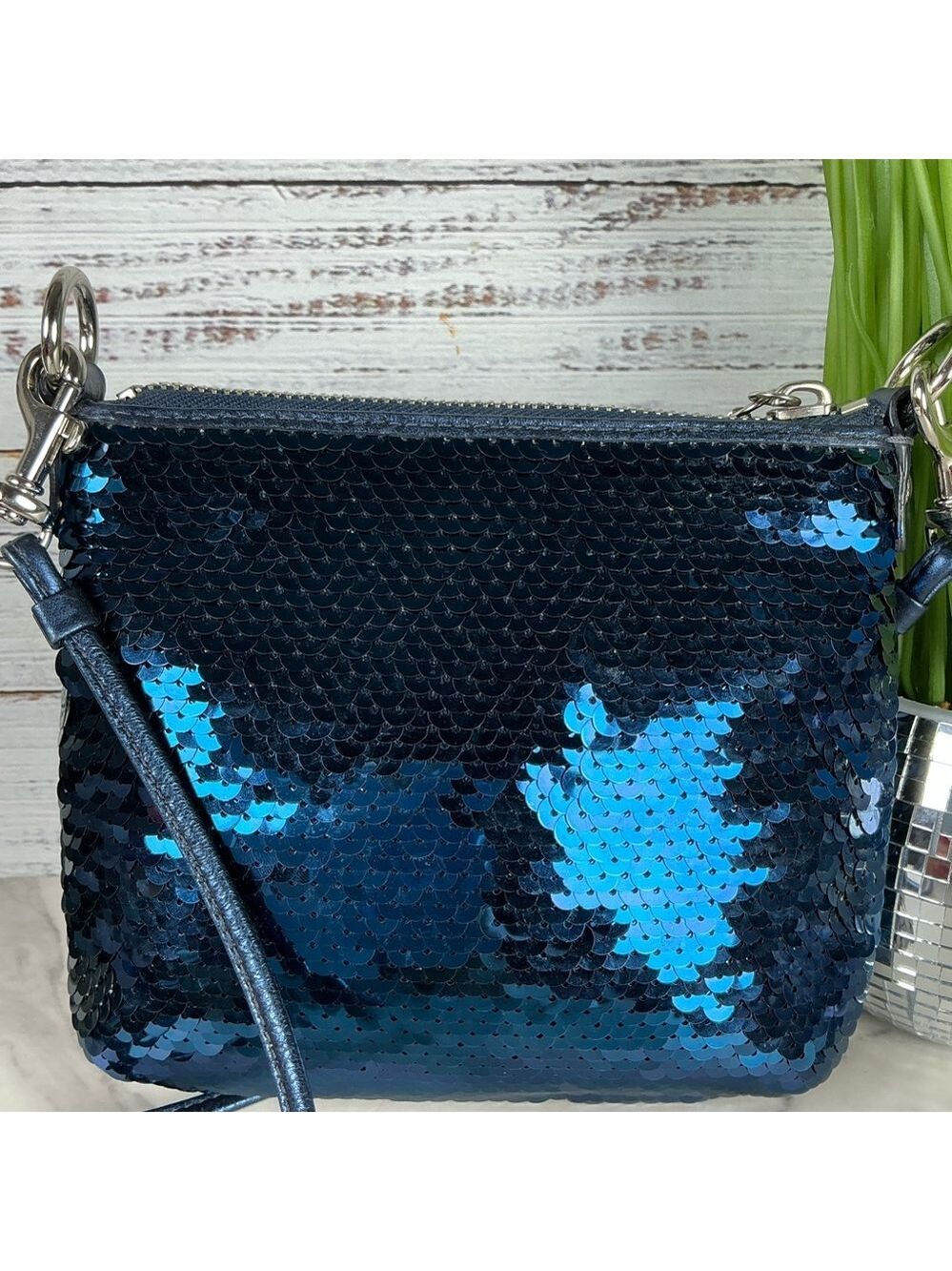 Coach Vintage Poppy Sequins Metallic Blue Sequin‎ Crossbody Bag - Picture 8 of 11